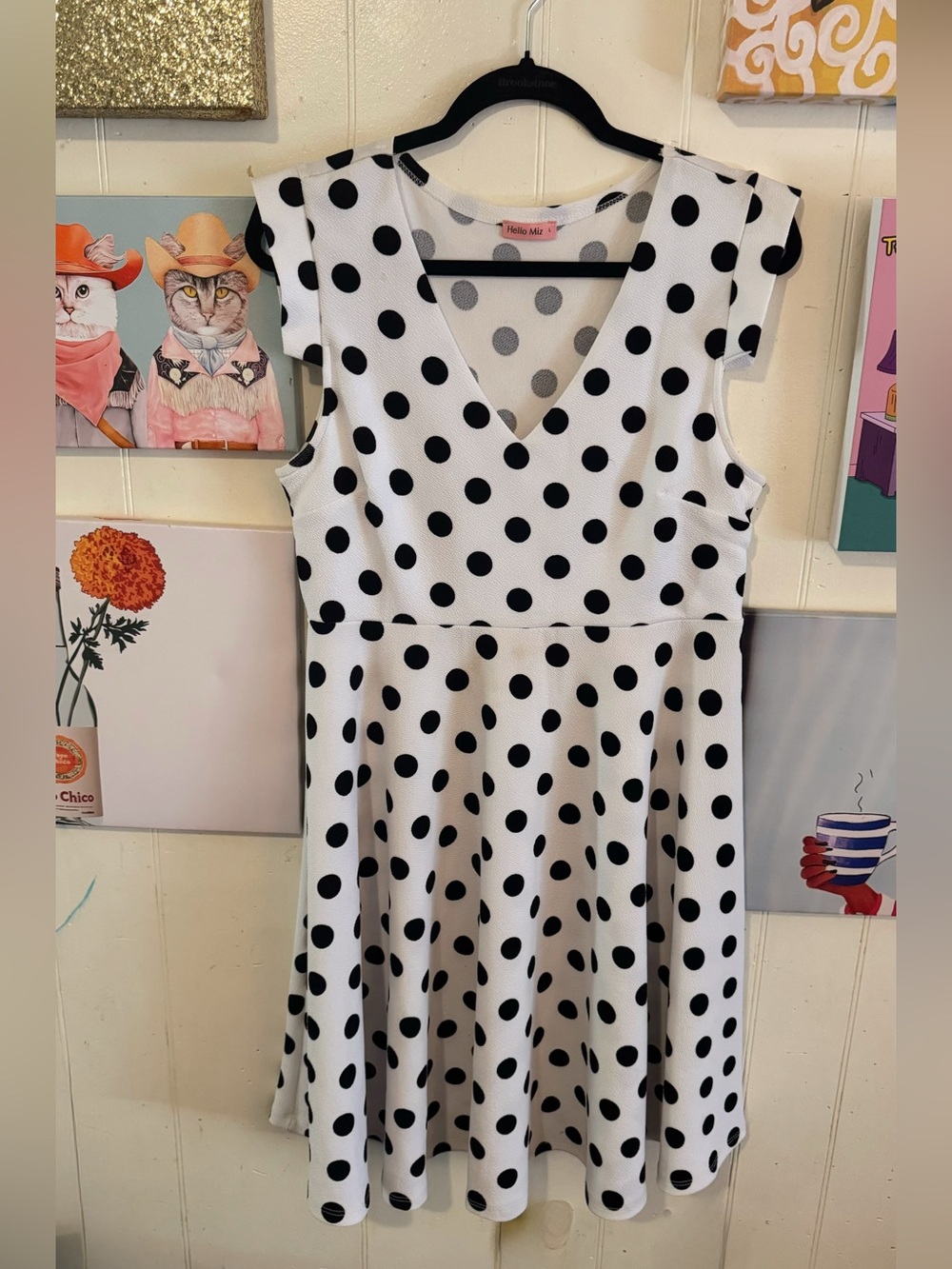 Hello Miz Black & White Polka Dot Fit & Flare Dress | Size L